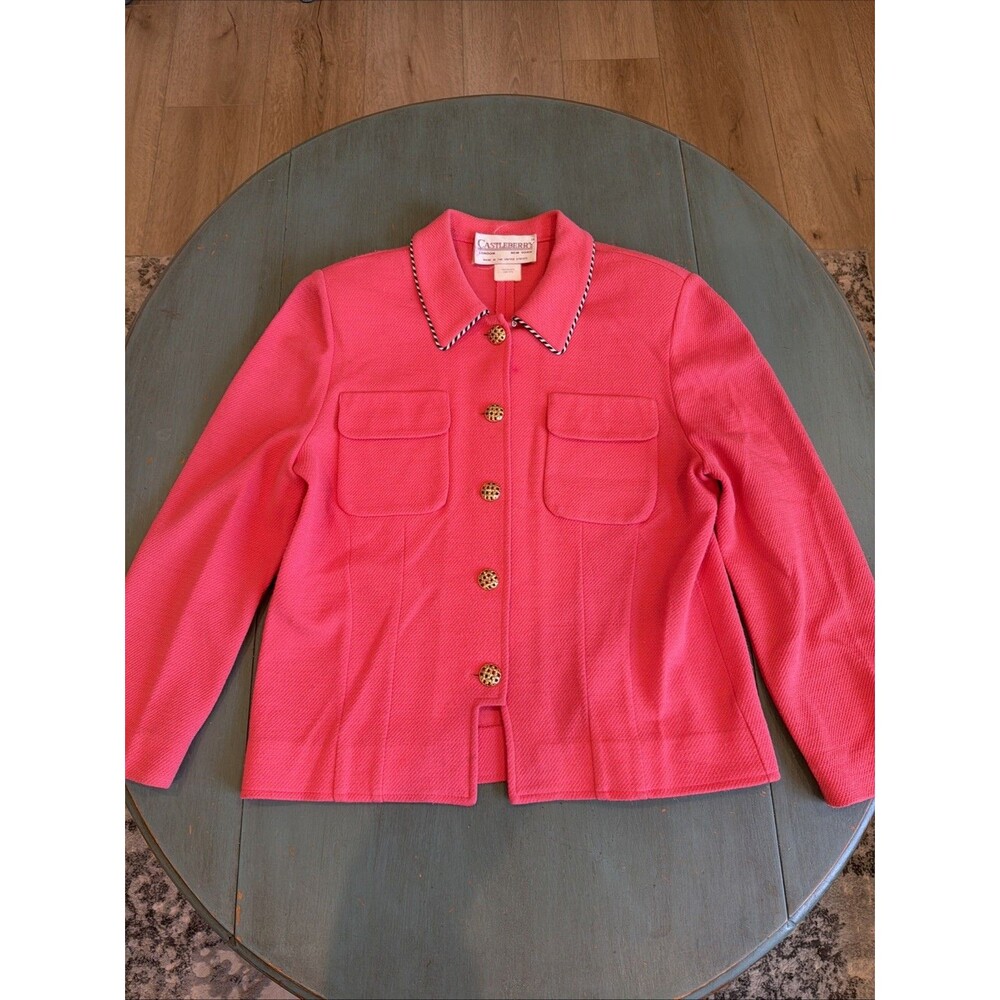 Castleberry Pink Wool Blend Jacket Blazer Gold Buttons USA Made Vintage‎